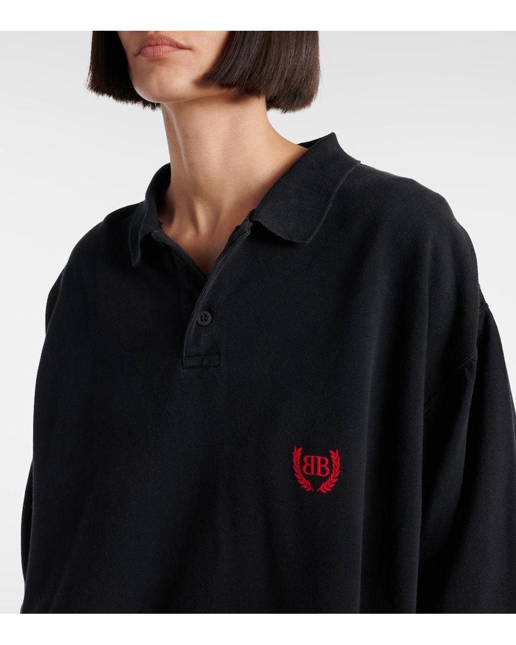 Balenciaga Black Laurel Classic Cotton Pique Polo Shirt