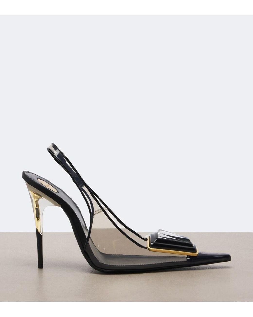 Saint Laurent Black Sibyl Embellished Tpu Slingback Pumps