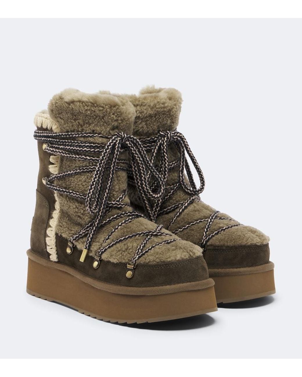 Mou Green Shearling And Suede Ankle Boots