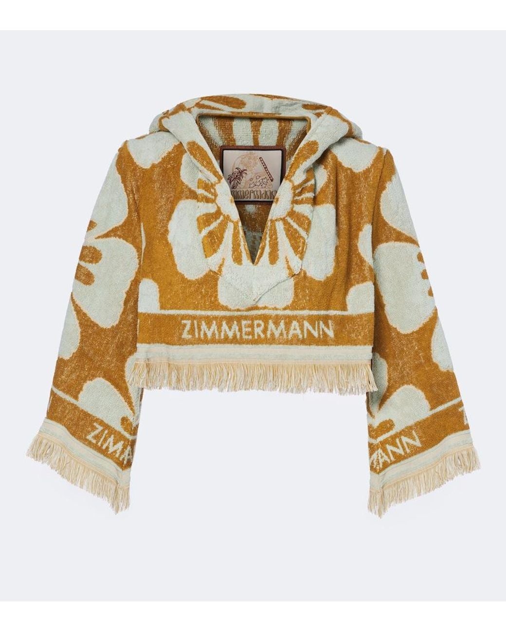 Zimmermann Metallic Fairlight Floral Cropped Terry Hoodie