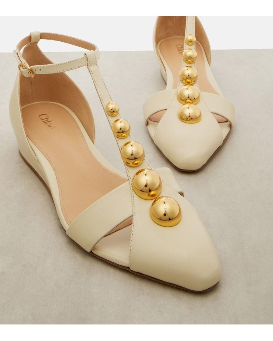 Chloé Natural Embellished Leather Flats