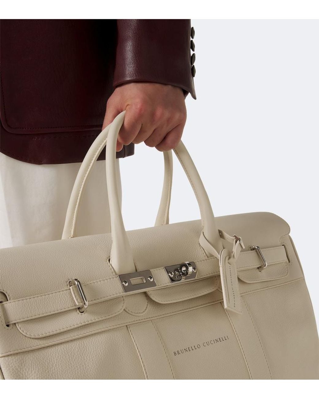 Brunello Cucinelli Natural Logo Leather Duffel Bag for men