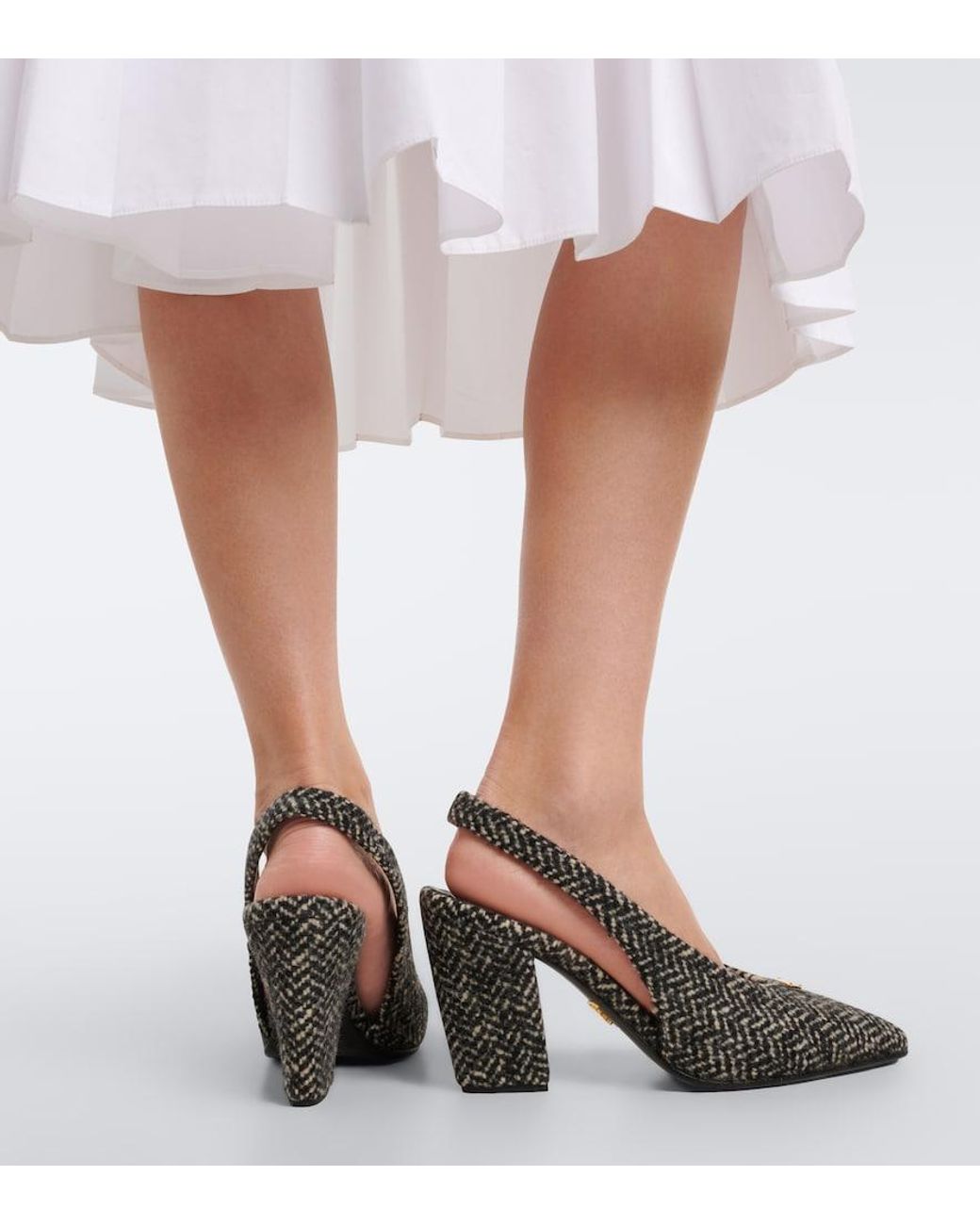 Prada Black Herringbone Slingback Pumps
