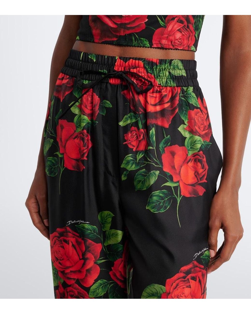 Dolce & Gabbana Red Floral Silk Wide-Leg Palazzo Pants