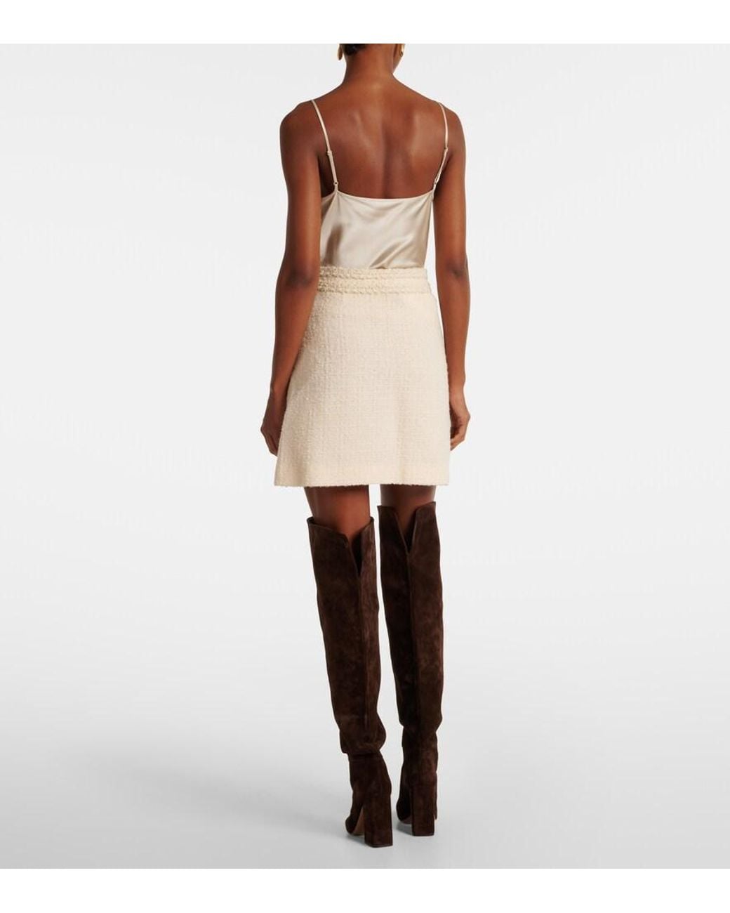 Giambattista Valli White High-Rise Wool-Blend Tweed Miniskirt