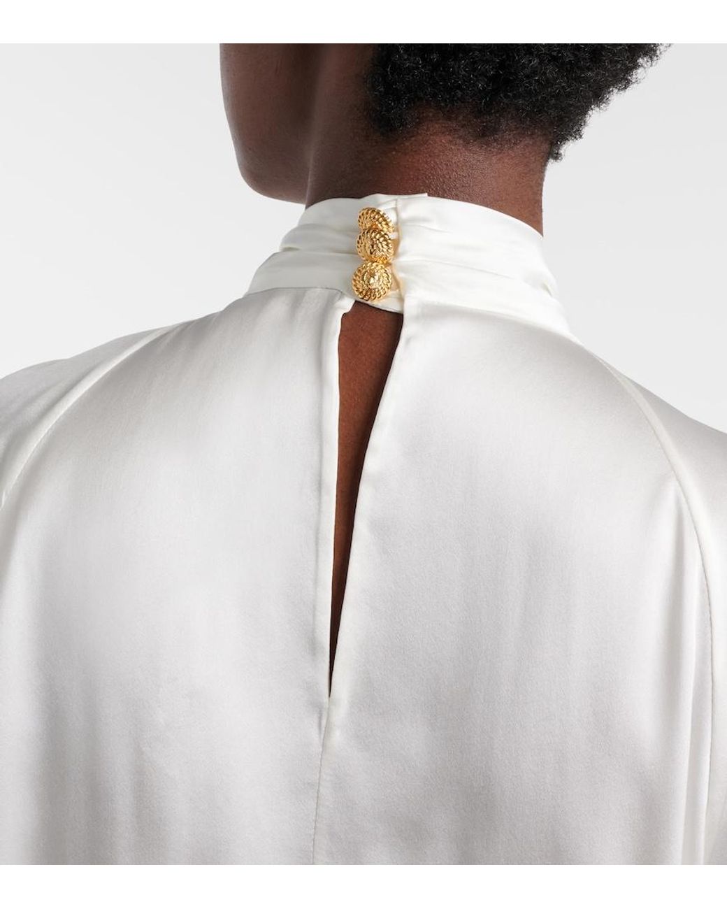 Balmain White Draped Silk Satin Blouse