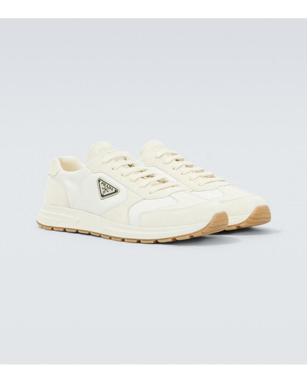 Prada White Prax Re-Nylon Suede-Trimmed Sneakers for men