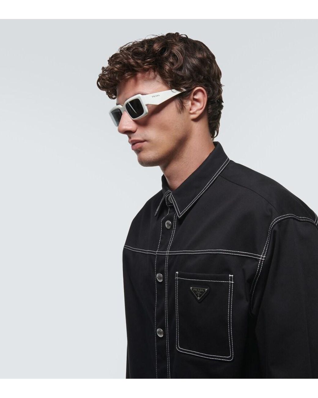 Prada Gray Rectangular Sunglasses for men