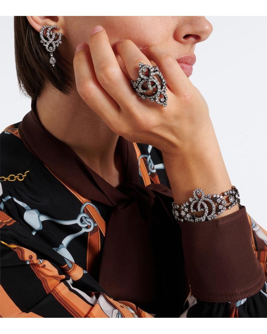 Gucci White Gg Marmont Embellished Ring