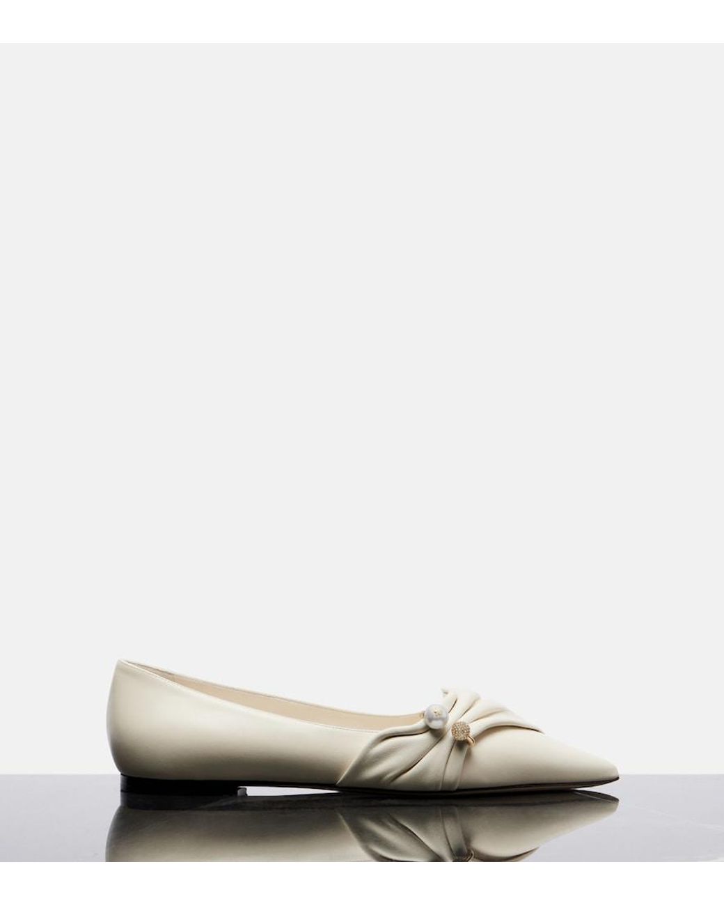 Jimmy Choo White Rafi Embellished Leather Ballet Flats