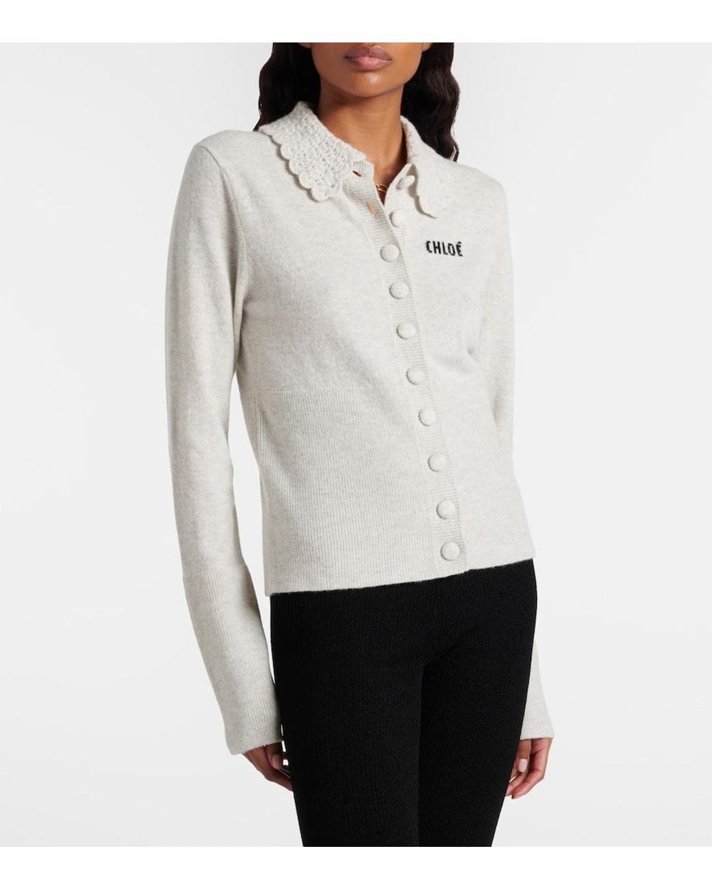 Chloé White Logo Wool Cardigan