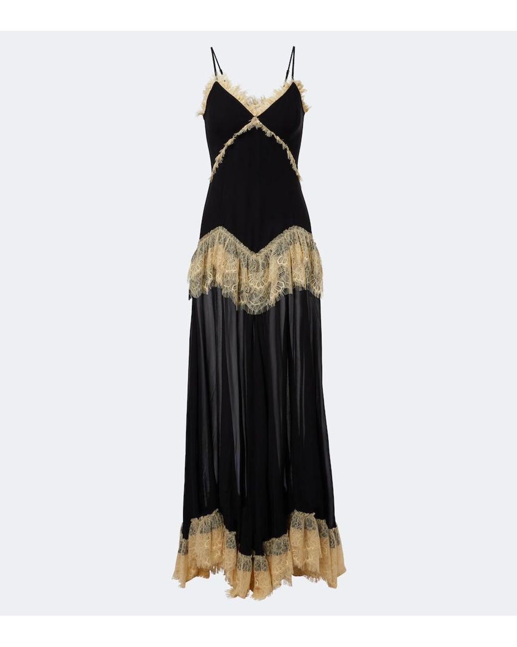 De La Vali Black Estela Lace-Trimmed Georgette Maxi Dress