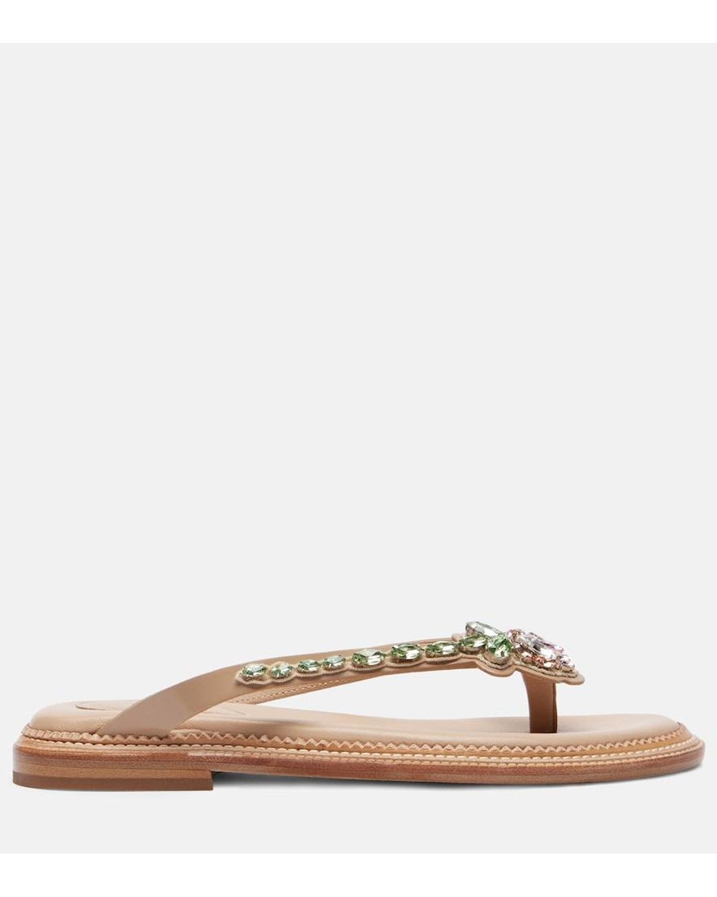 Simone Rocha Pink Embellished Leather Thong Sandals