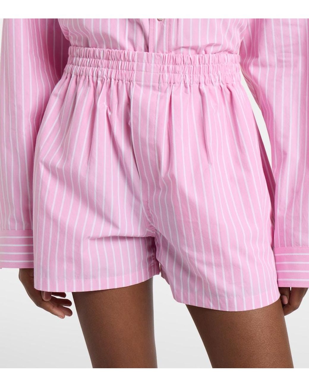 Balenciaga Pink Striped Cotton Poplin Boxers Shorts