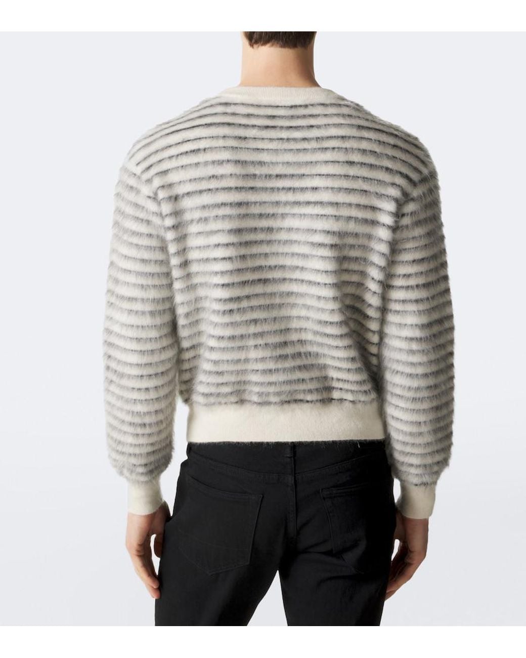 Tom Ford Gray Striped Mohair, Wool, And Silk-Blend Sweater for men