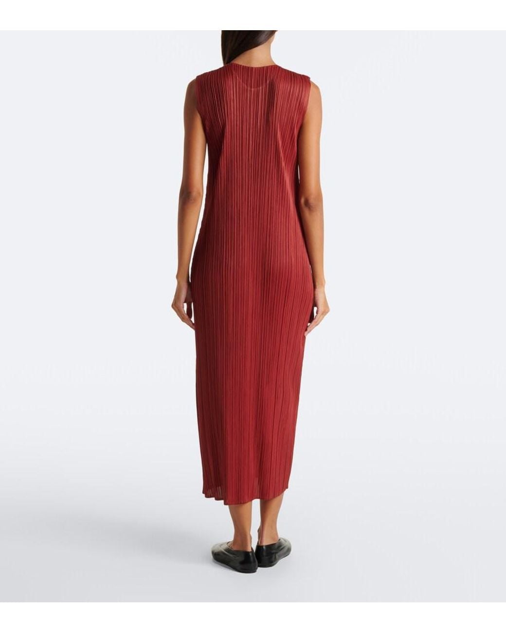 Pleats Please Issey Miyake Red Monthly Colors: September Pleated Midi Dress