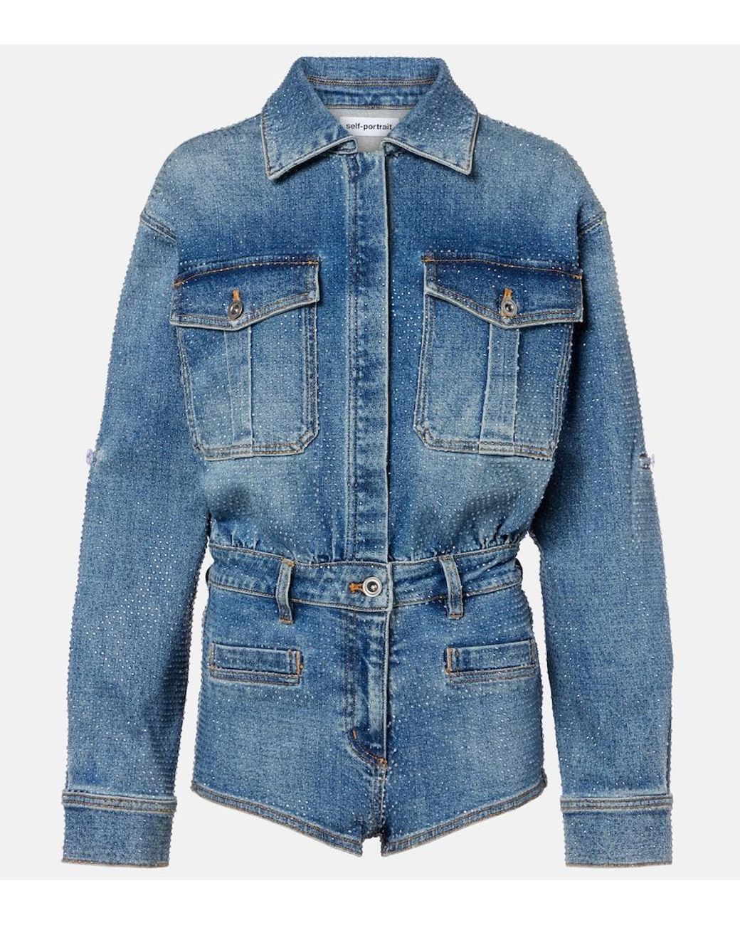 Self-Portrait Blue Embellished Denim Romper