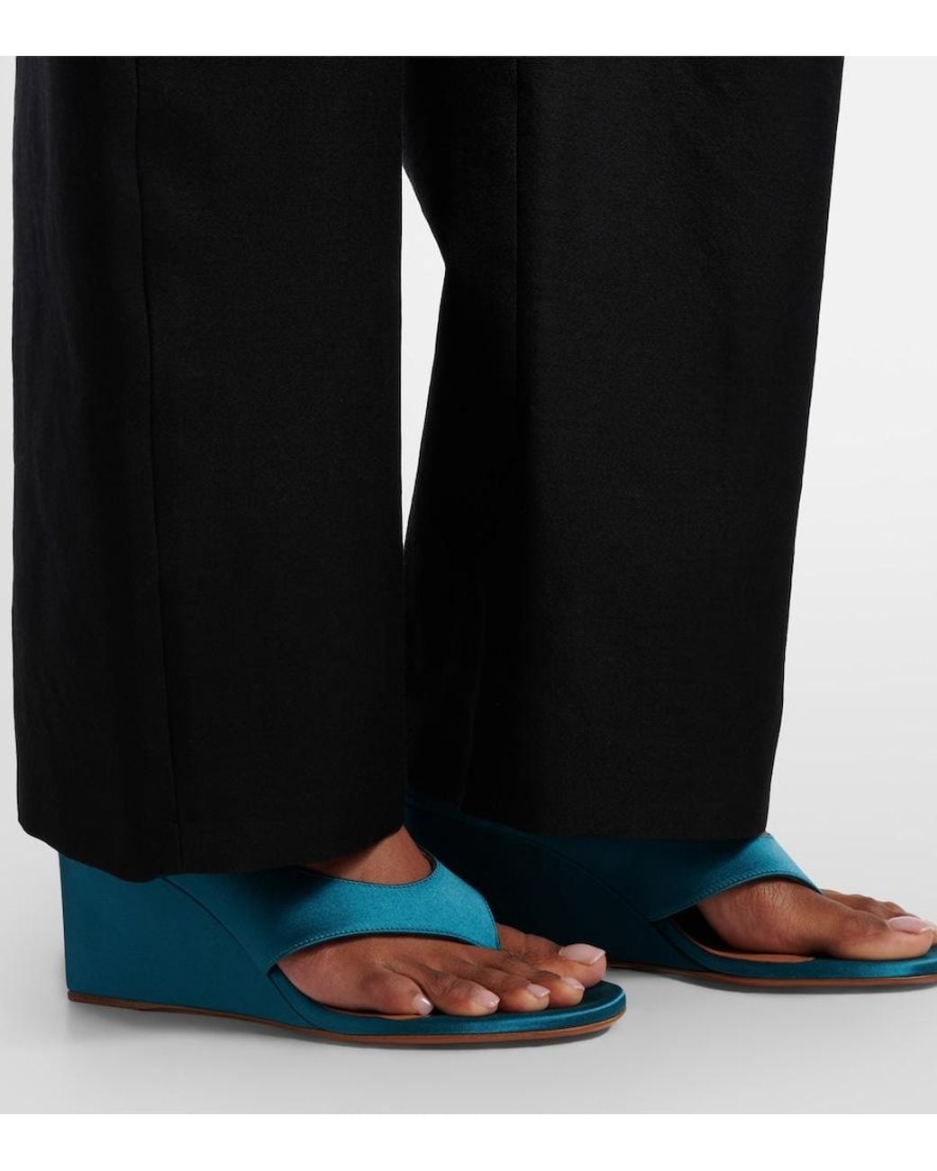 Alaïa Blue Cube Satin Wedge Thong Sandals