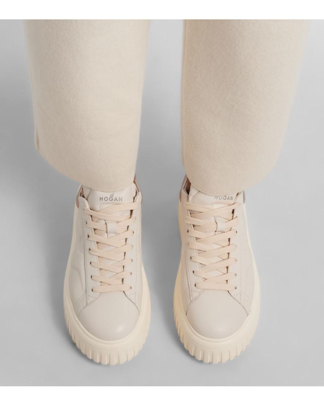 Hogan White H-Stripes Leather Platform Sneakers