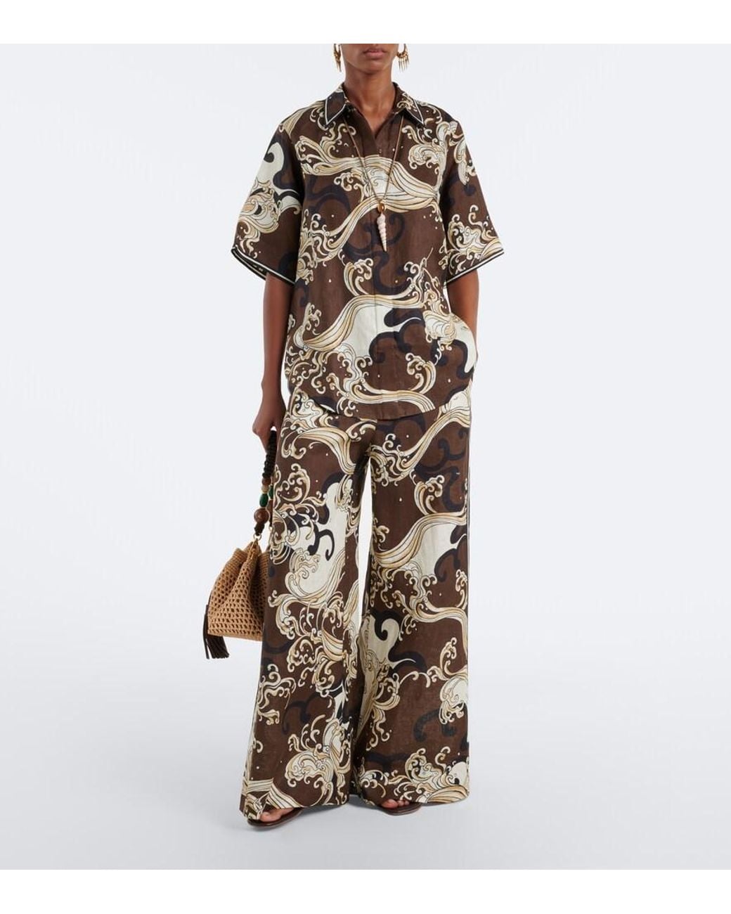 ALÉMAIS Brown Otis Printed Oversized Linen Shirt