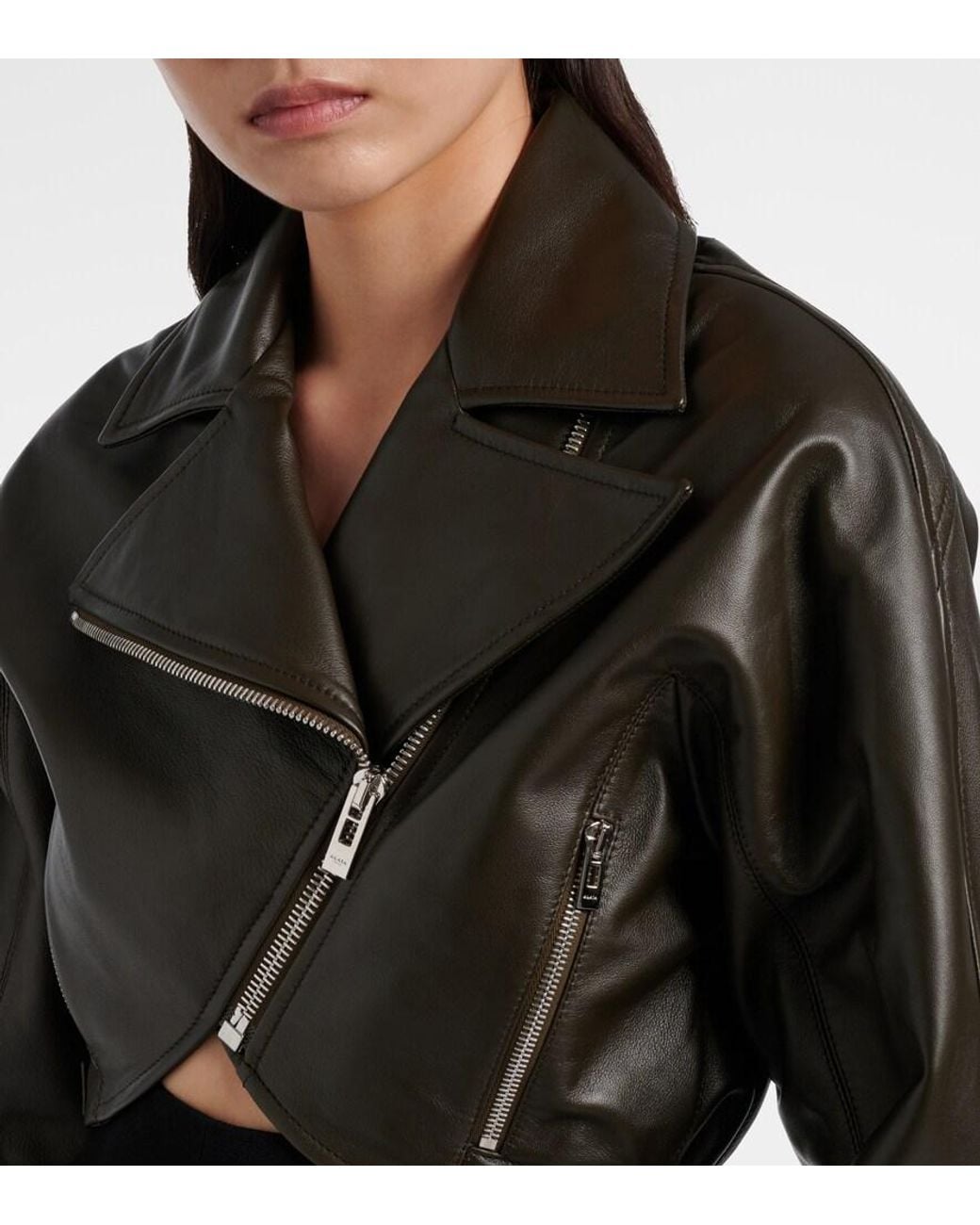 Alaïa Black Cropped Leather Biker Jacket