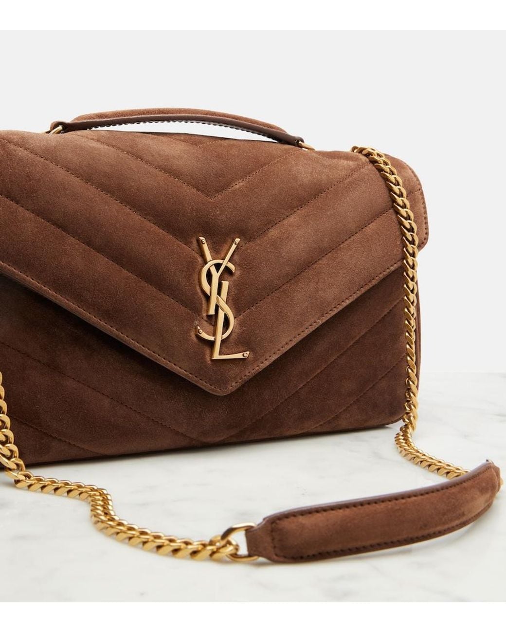 Saint Laurent Brown Loulou Medium Suede Shoulder Bag