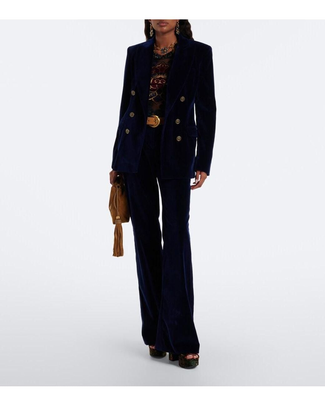 Etro Blue Double-Breasted Cotton Velvet Blazer