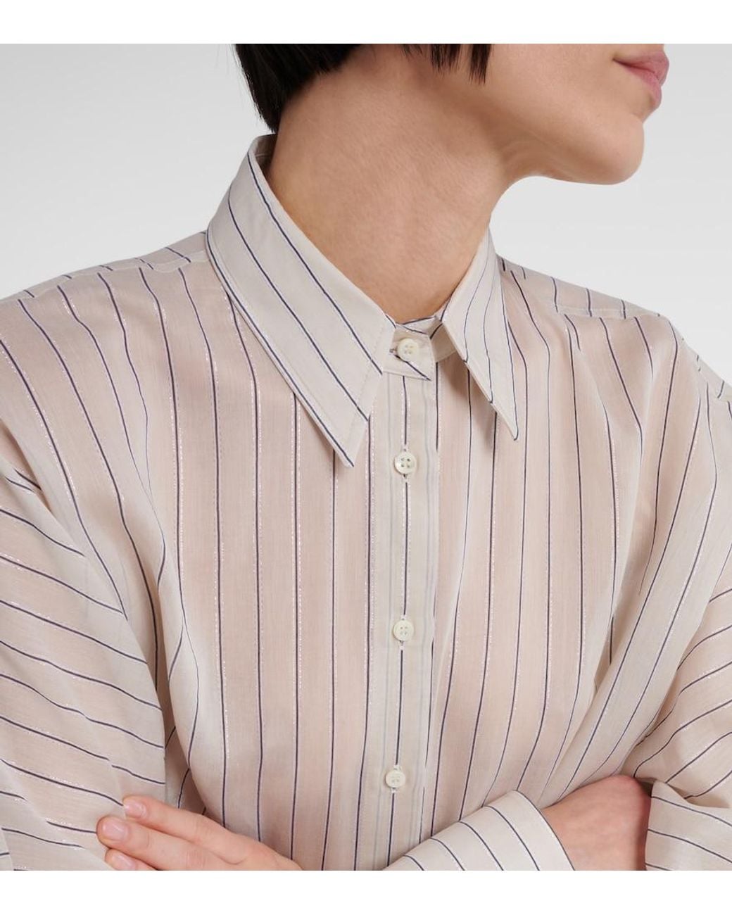Brunello Cucinelli White Cotton-Blend Lame Shirt