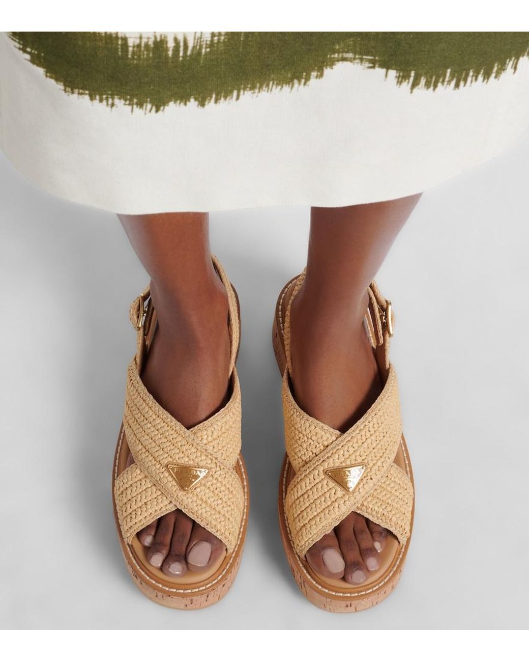 Prada Brown Crochet Raffia-Effect Slingback Sandals