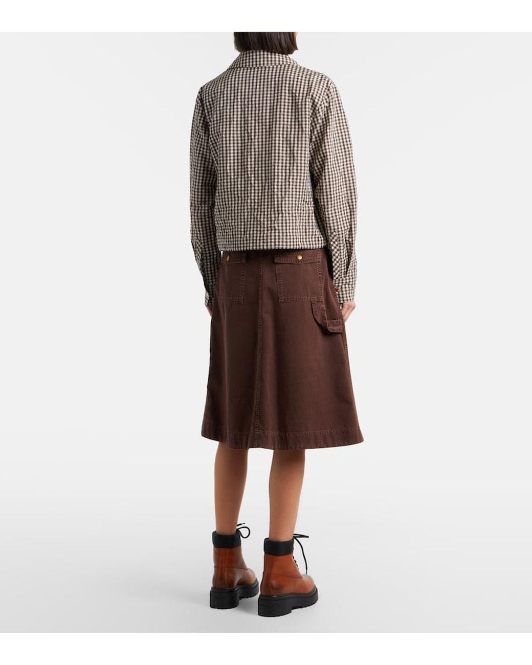Moncler Brown Belted Denim Midi Skirt