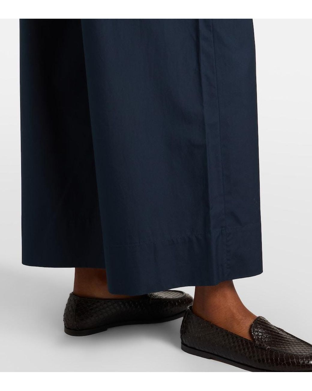 Max Mara Blue Cotton Cropped Wide-Leg Pants