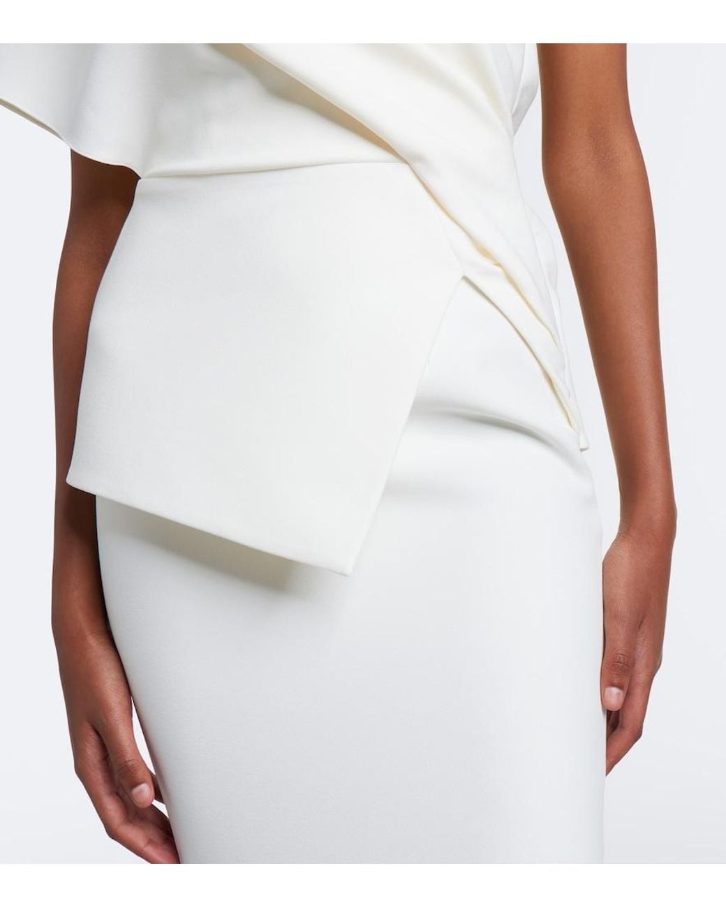 Safiyaa White Elyna Asymmetric Crepe Gown