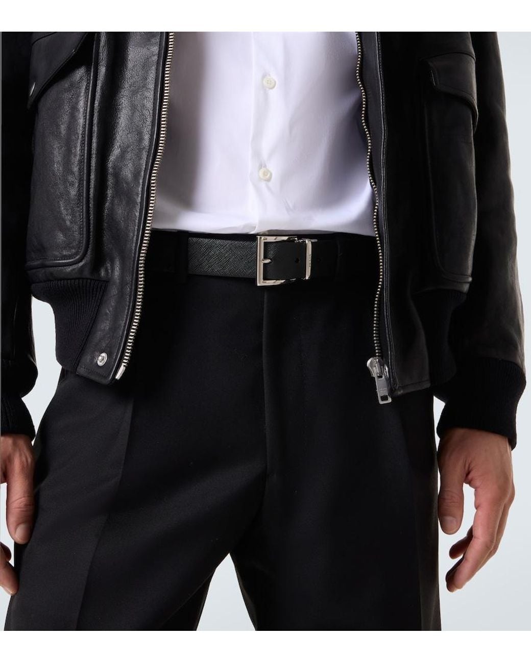 Prada Black Saffiano Reversible Leather Belt for men