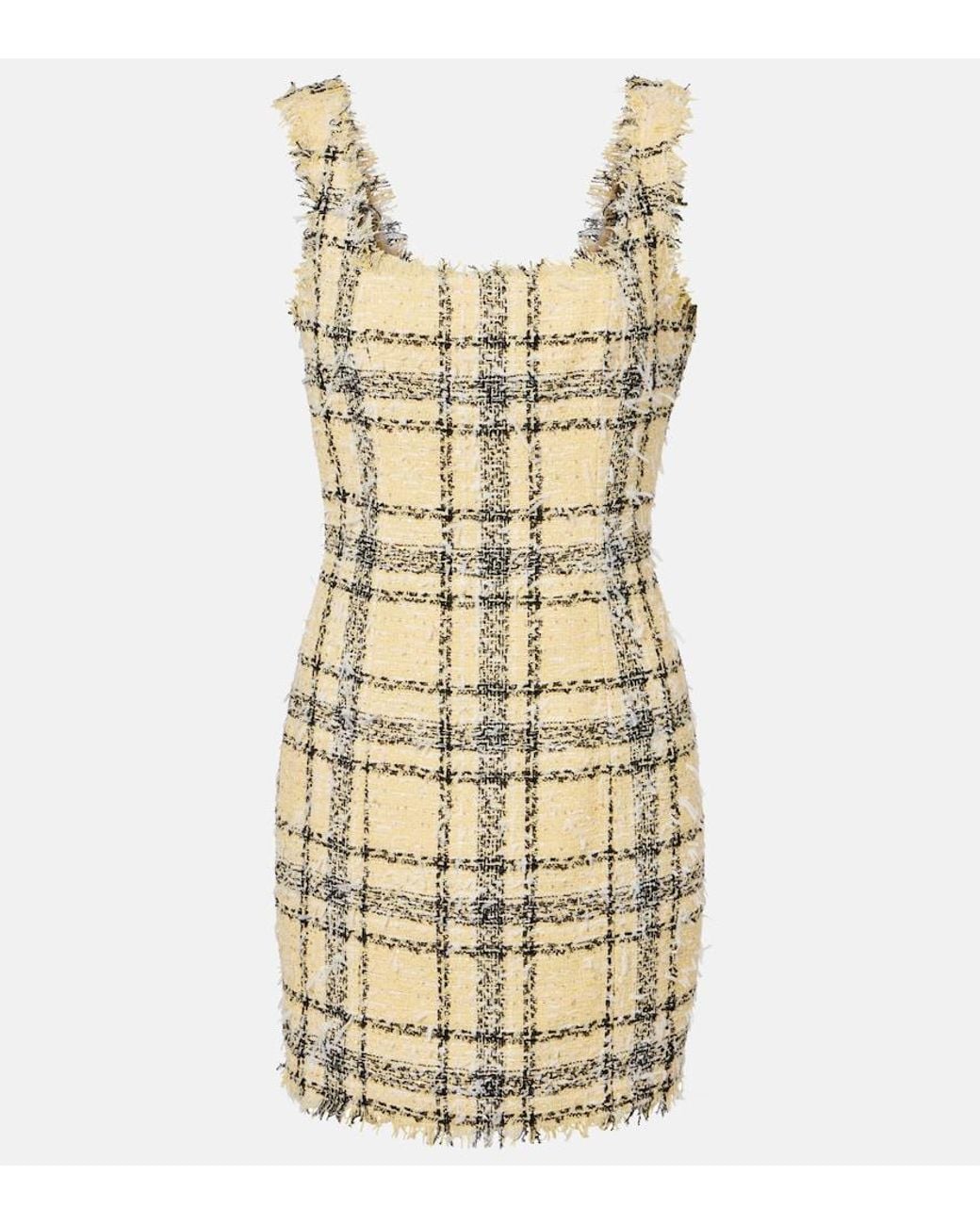 Balmain Metallic Checked Sequined Tweed Minidress
