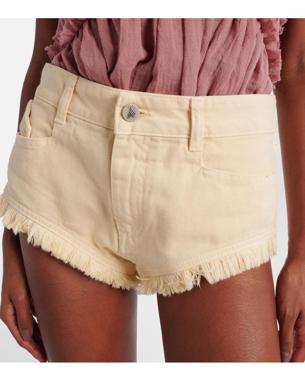 The Attico Natural Fringed Cotton Canvas Shorts