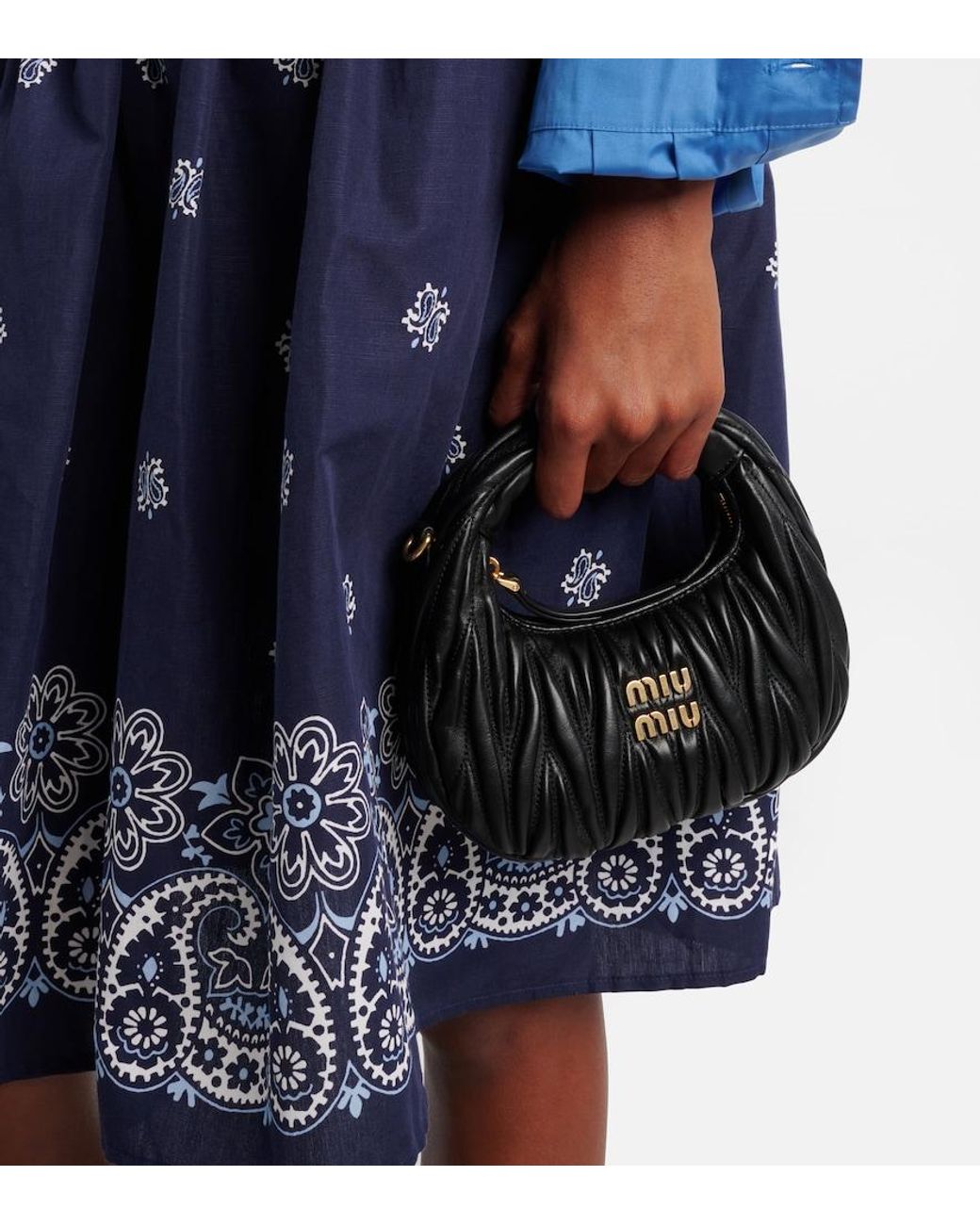 Miu Miu Black Wander Mini Matelasse Leather Tote Bag