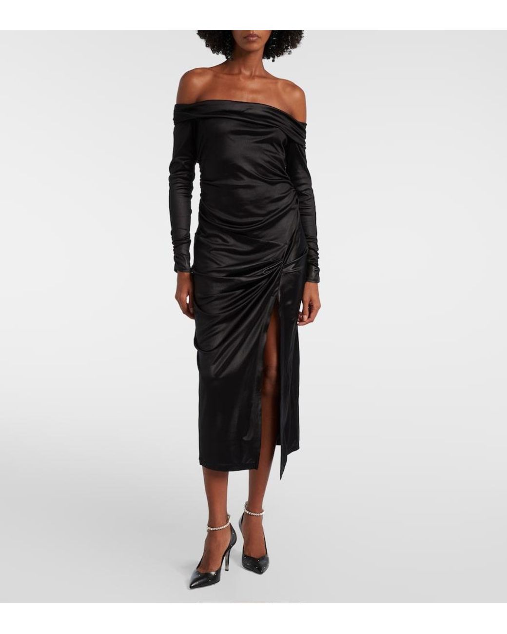 Isabel Marant Black Elife Gathered Off-Shoulder Midi Dress