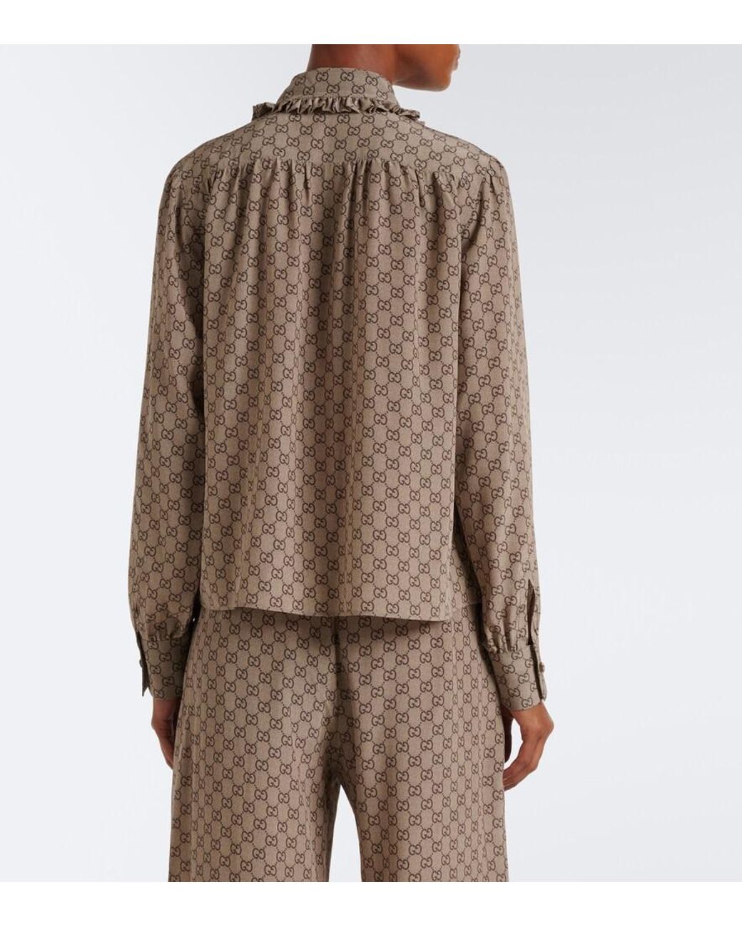 Gucci Brown Gg Silk Crepe De Chine Blouse