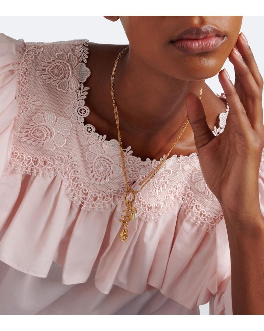 Chloé Metallic Embellished Pendant Necklace