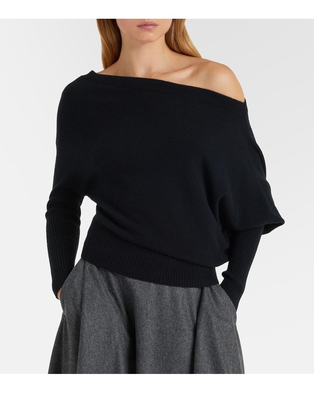 Altuzarra Black Paxi One-Shoulder Cashmere Sweater