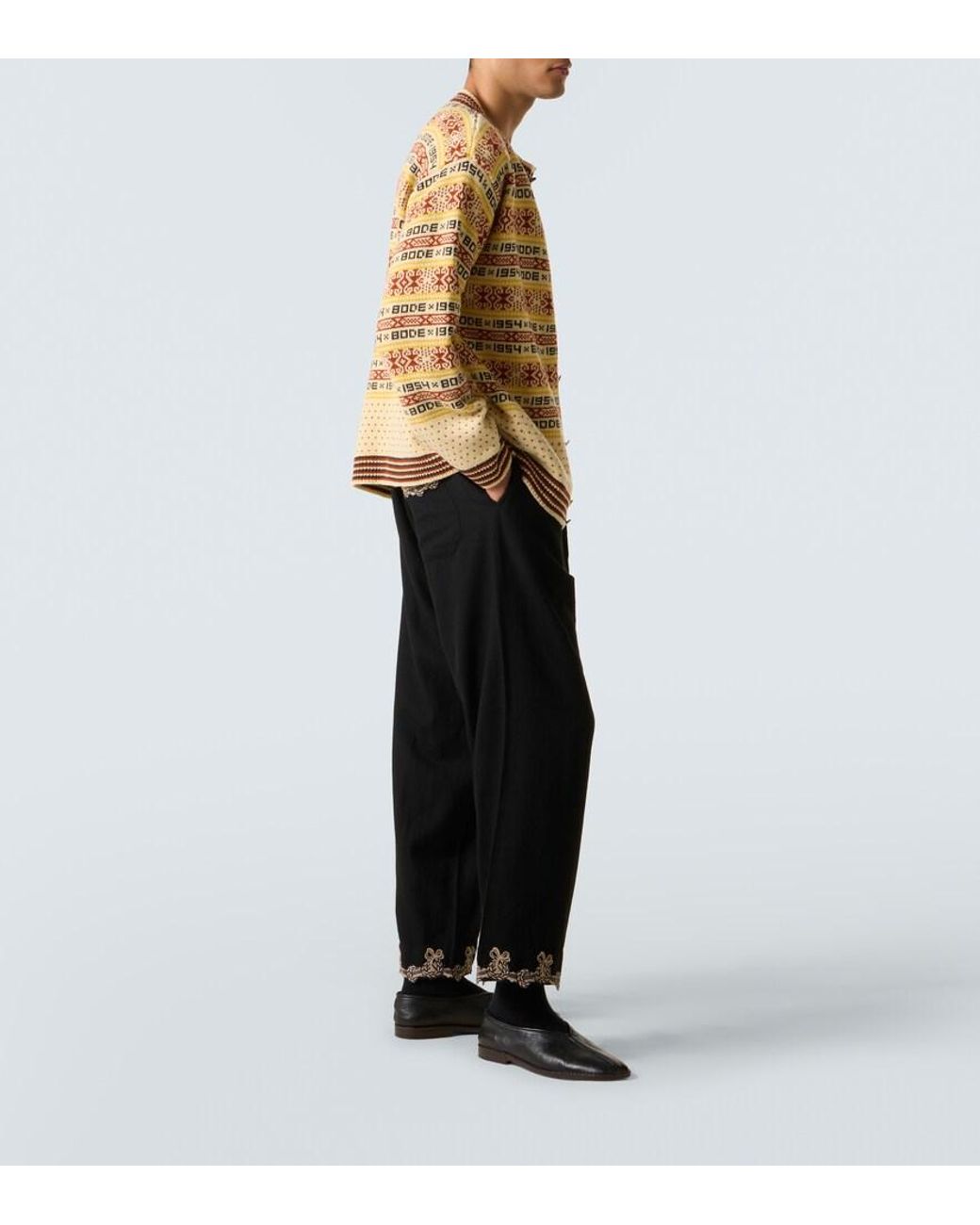 Bode Metallic Marzipan Jacquard Wool Cardigan for men