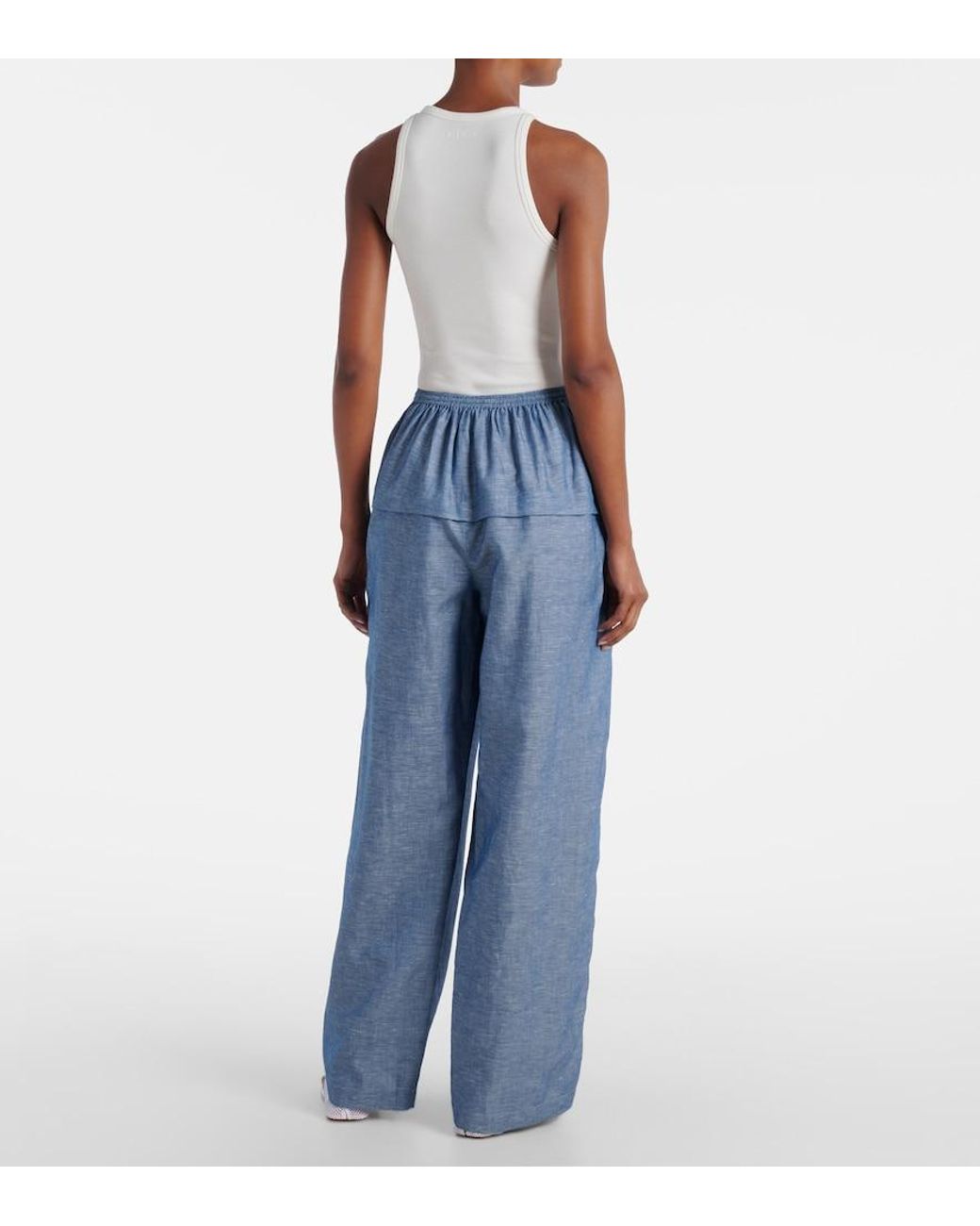 Alaïa Blue Cotton And Linen Wide-Leg Pants