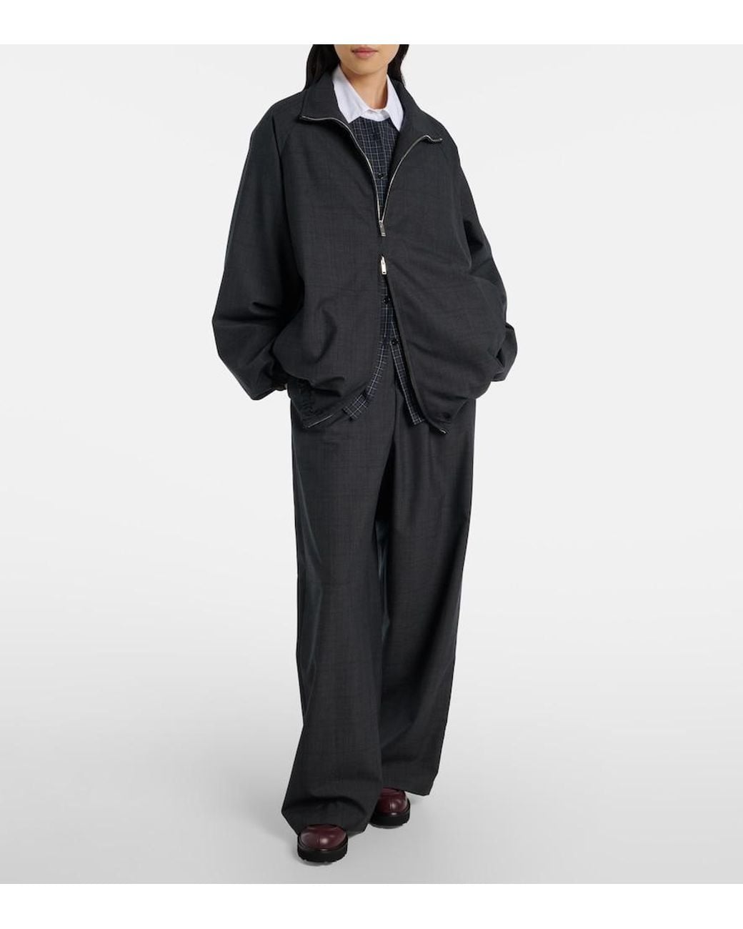 Frankie Shop Black Baxter Plaid Oversized Blouson Jacket
