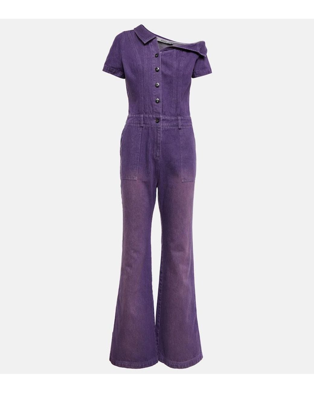 DIDU Purple One-Shoulder Denim Jumpsuit