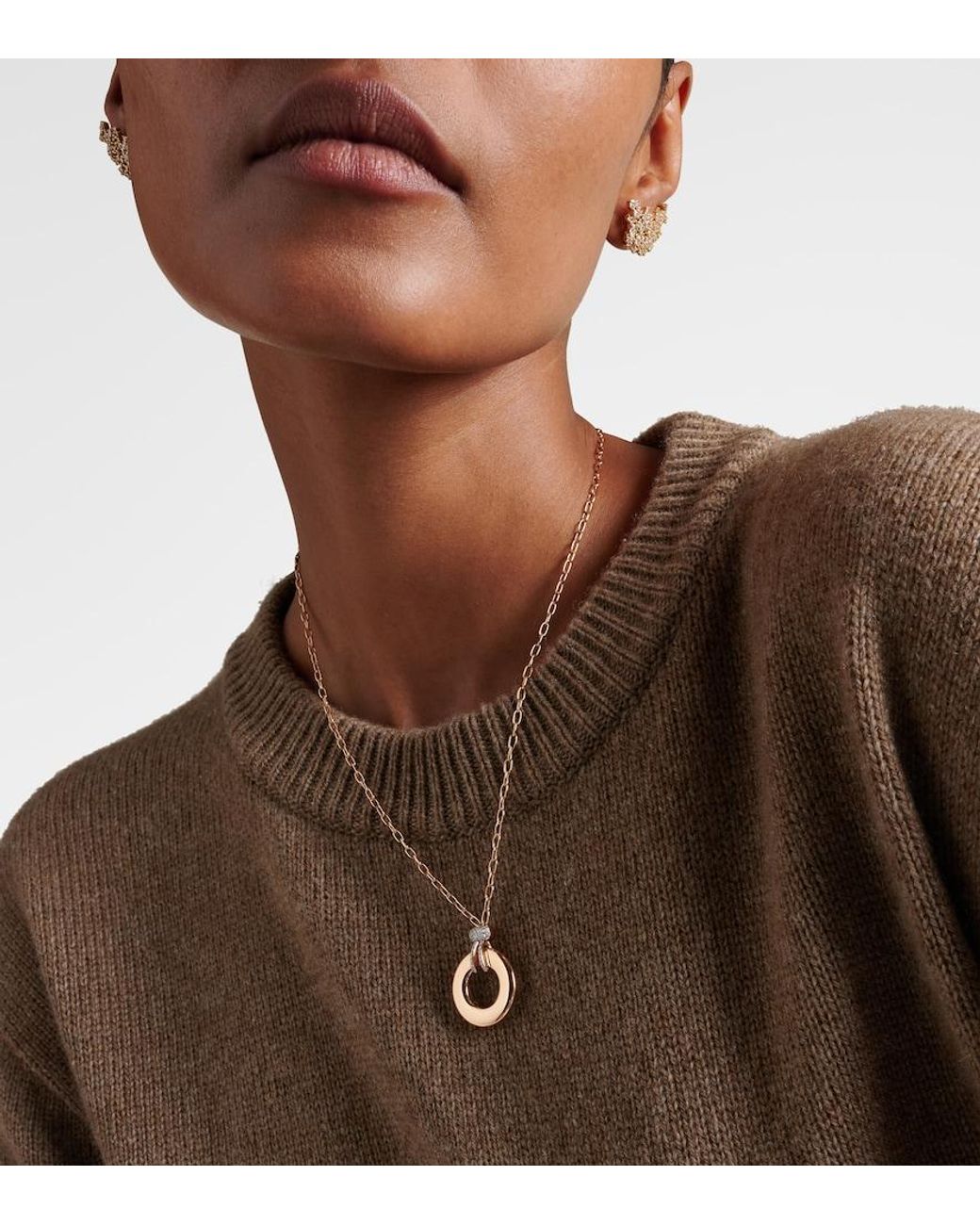 Pomellato Metallic Iconica 18Kt Rose Pendant Necklace With Diamonds