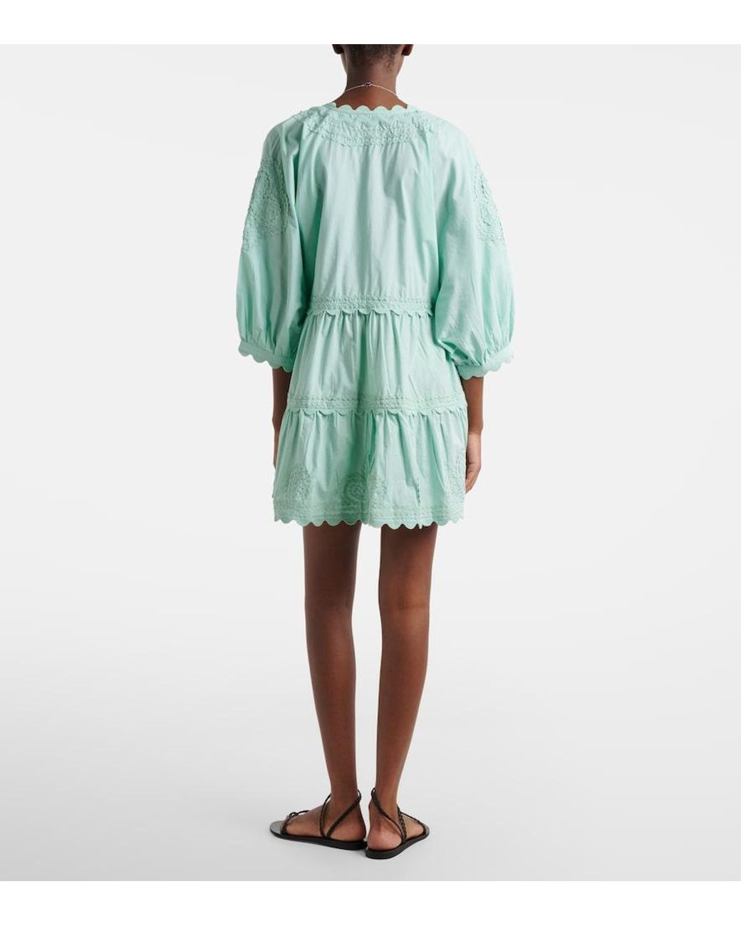 Juliet Dunn Blue Embroidered Scalloped Cotton Poplin Minidress