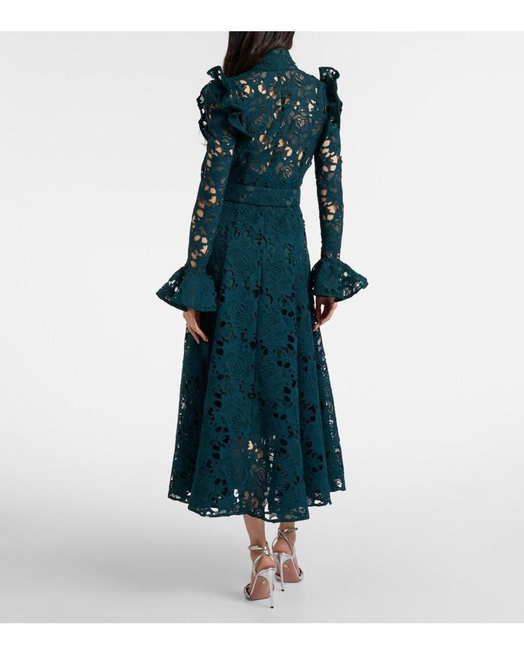 LEO LIN Green Aliyah Belted Lace Midi Dress