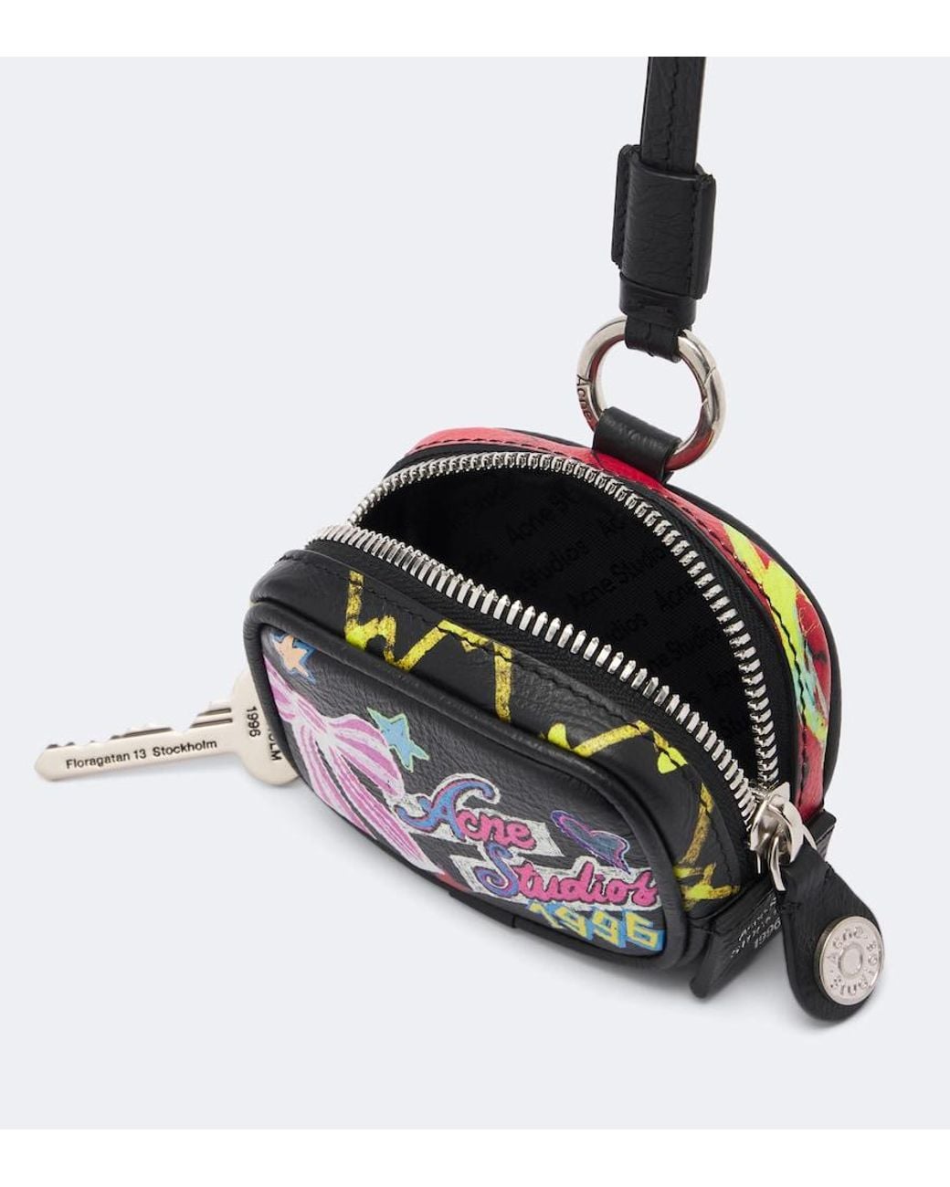 Acne White Camero Clip Printed Leather Earphones Case