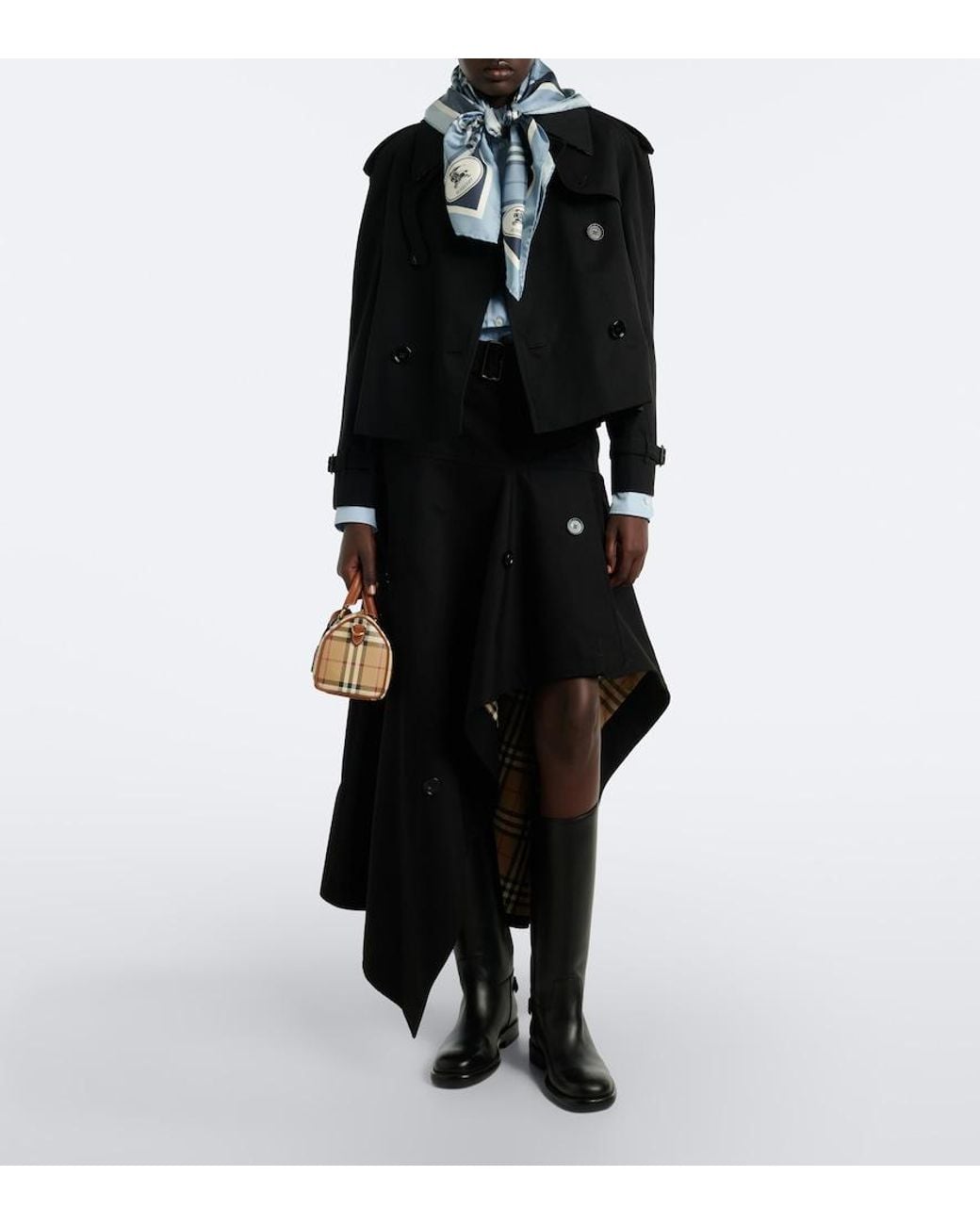 Falda Larga Asimetrica De Algodon Con Cinturon Burberry de color Black