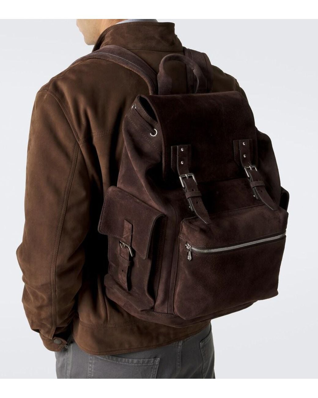 Brunello Cucinelli Brown Suede Backpack for men